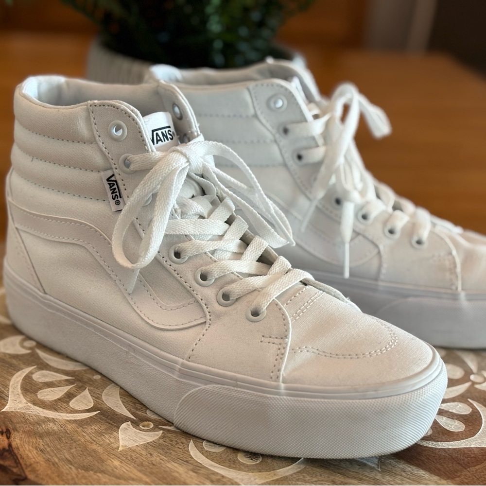 Vans White High-Top Sneakers with Canvas Suede Upper